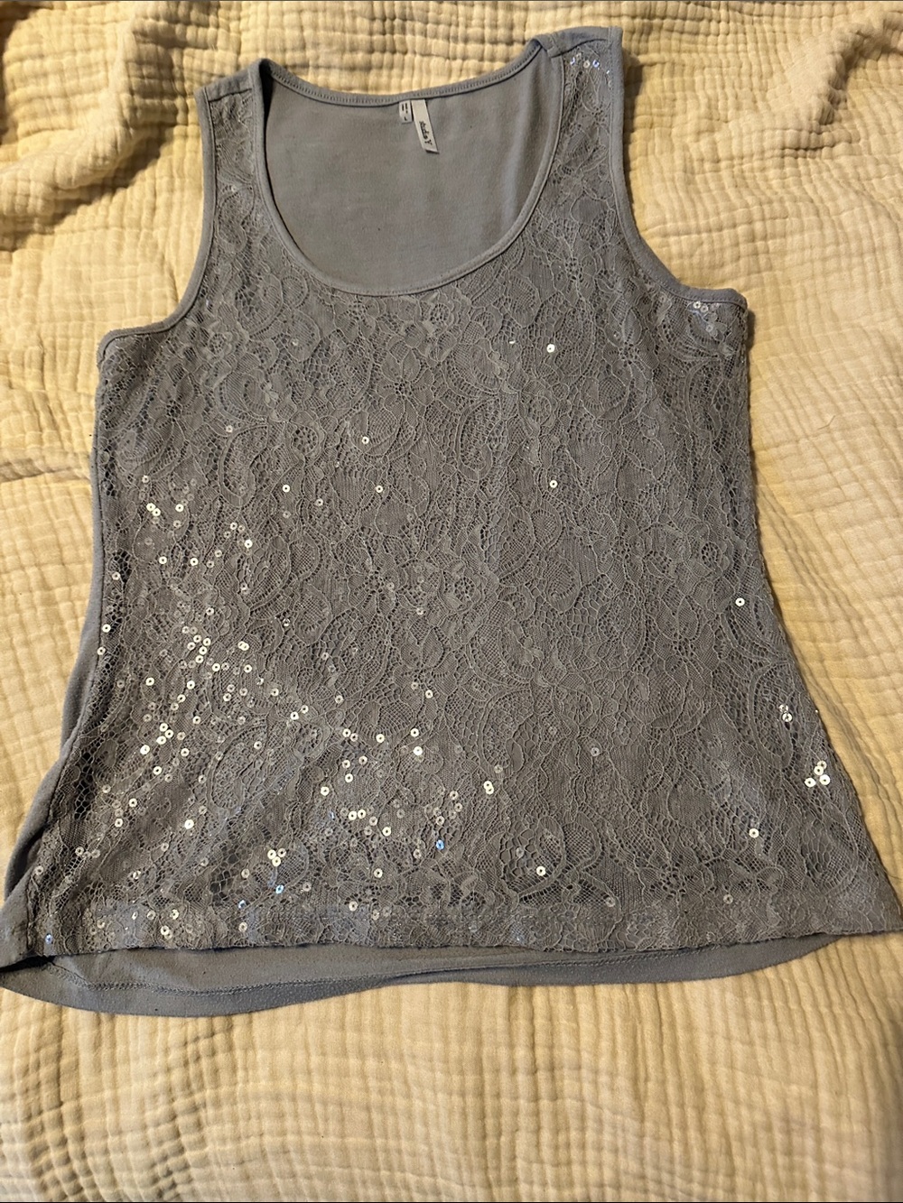 Studio Y Gray Lace Sequin Tank Top